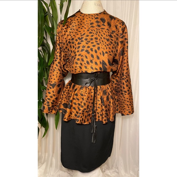 Dresses & Skirts - Leopard & Black Long Sleeve Peplum Dress Size: XL/XXL